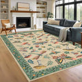 Mushroom 9x12 Rug for Living Room Non Slip Washable 9 X 12 Rug for Bedroom with Rubber Back Soft Low-Pile Stain Resistant Foldable Large Carpet for Nursery Dining Room Khaki Green