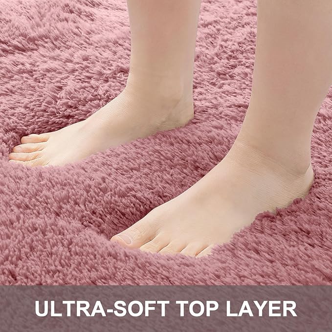 OLANLY 9x12 Machine Washable Large Area Rugs for Living Room, Bedroom, Soft Fluffy Shaggy Bedside Rug, Indoor Floor Carpet for Kids Girls and Boys, Dorms, Nursery, Home Decor Aesthetic, Pale Pink