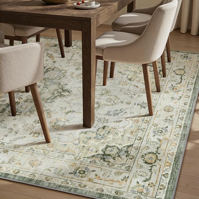 PADOOR 8X10 Area Rug,Rugs for Living Room,Soft Green Rugs for Bedroom,Machine Washable Rugs Non Slip Carpet,Rug for Dining Room Living Room Bedside Office