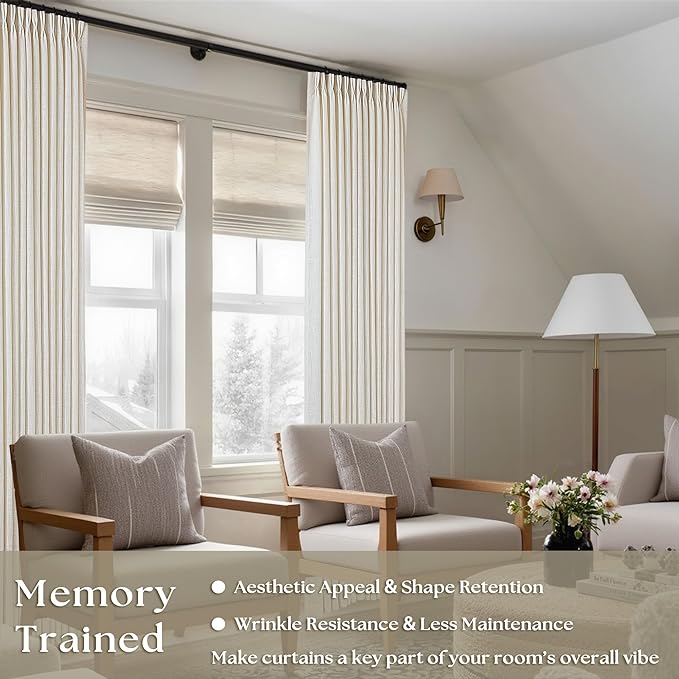 Pinch Pleated Linen Curtains 96 Inches Long for Living Room 2 Panel Set Cream Ivory Light Filtering Pinch Pleat Hooks Rings Back Tab Neutral Boho Farmhouse 96 Inch Curtain Drapes for Bedroom Window