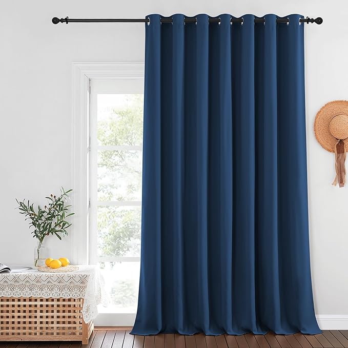 NICETOWN Blackout Curtains for Sliding Glass Door Room Divider Noise Reduce Curtain Panel Portable Window Screen Sliding Partition, W100 x L102 inches, 1 Panel, Moroccan Blue