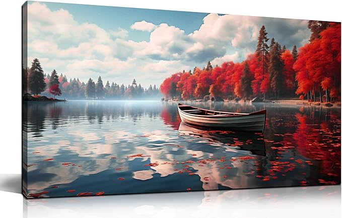 Large Wall Art for Living Room Bedroom Office Red Forest Wall Art Lake Landscape Pictures Modern Artwork Framed Canvas Prints 20x40 Inch