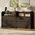 24" Wide Modern Fluted Nightstand with Charging Station Set of 2, Wood Bedside Table with Drawers, Mid Century End Table Nigthstand with Curved Profile Design for Bedroom, Living Room, Black