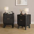 Fluted Nightstand Set of 2, Modern End Table with Metal Handle,2 Storage Drawers Side Table,Bedside Table for Bedroom,Wood Nightstands,Curved Profile Design Furnitue, Black