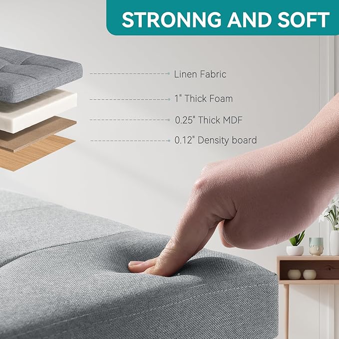 BRIAN & DANY Ottoman with Storage, Small Storage Ottoman for Dorm, Linen Folding Ottoman Foot Stool with Legs for Living Room and Bedroom, 15"x15"x15" - Light Gray