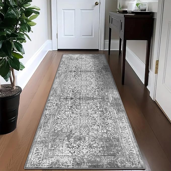 vivorug Runner Rug 2'x7' Vintage Washable Non-Slip Runners for Hallways Kitchen Entryway Laundry Room Carpet Hallway Runner Grey