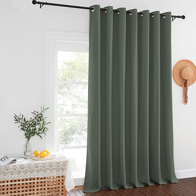 NICETOWN Blackout Sliding Door Curtain 108 inches Long, Grommet Room Darkening Sound Dampening Thermal Curtain Room Divider Drape, Dark Mallard, W100 x L108, 1 Panel