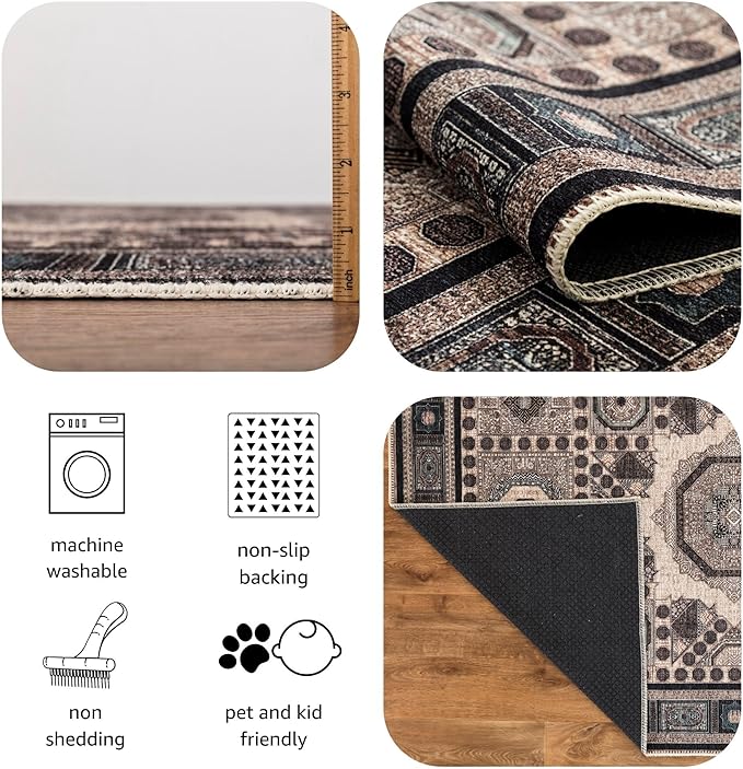 Keen Home Design 3x5 Rug - Machine Washable Entry Rug with Non-Slip Backing, Ideal for Enteryway, Kitchen, Bathroom, Laundry Room - Vintage, Easy Clean, Durable, Low Pile Rug - (3' x 5')