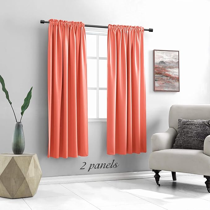 DONREN Coral Room Darkening Curtain Panels for Bedroom - 72 Inch Thermal Insulated Rod Pocket Curtains (52 by 72 Inch,2 Panels)