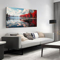 Large Wall Art for Living Room Bedroom Office Red Forest Wall Art Lake Landscape Pictures Modern Artwork Framed Canvas Prints 24x48 Inch