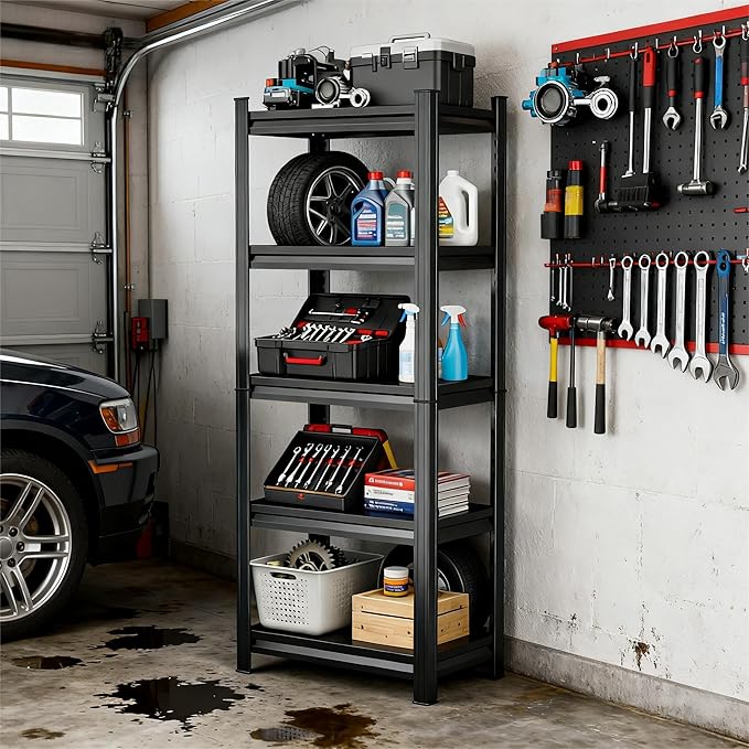 Storage Shelves, Garage Metal Shelving Unit, Adjustable, Double-Layer Column with Reinforced Ribs, Heavy-Duty, Capable of Bearing 3000 lbs, Suitable for Garage, Warehouse, Kitchen Storage