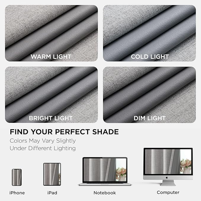 Joydeco Blackout Curtains 108 Inches Long 2 Panels Burg, Room Darkening Curtains for Bedroom, 100% Black Out Textured Thermal Drapes Privacy Protection 2 Panels Set(W52 x L108 Inch, Greyish White)