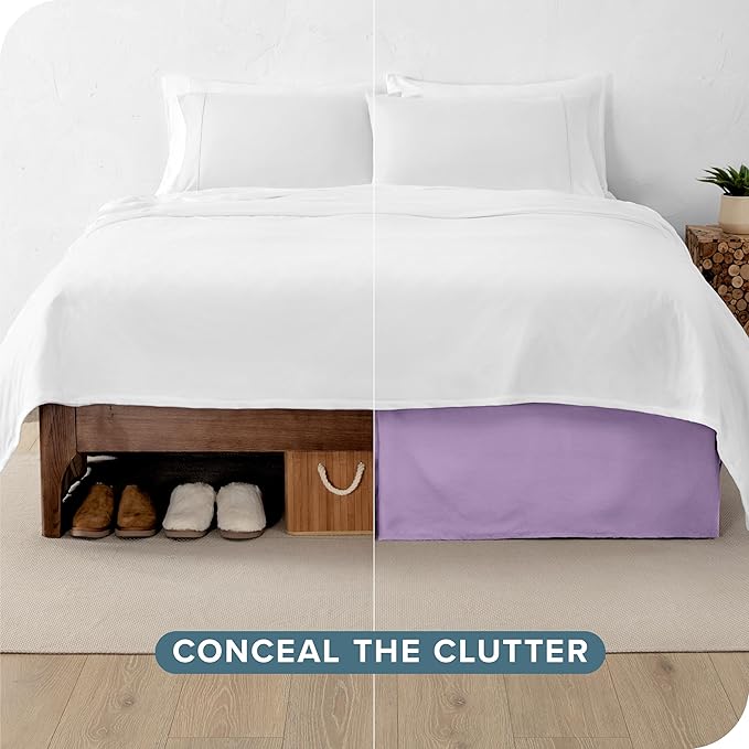 Bare Home Kids Twin Bed Skirt - 15-Inch Tailored Drop Easy Fit - Bed Skirt for Beds - Center & Corner Pleats (Twin, Lavender)