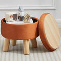 FIMIVIBI Small Foot Stool Ottoman with Storage, Velvet Ottoman Foot Rest for Couch, Round Footstool with Storage, Small Ottomans and Footstools for Living Room and Entryway (Orange)