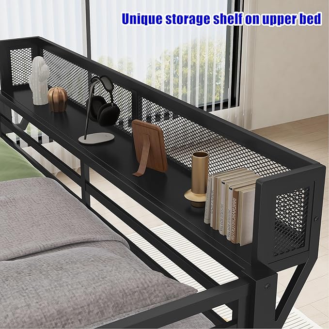 SIGONE Stronger & Safer Heavy Duty Queen Over Queen Size Bunk Bed for Adults Teens, Thickened More Stable Metal Bunkbed Frame (Greater Weight Capacity) (Queen Over Queen-B)