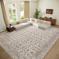 Washable 9x12 Area Rugs for Living Room, Boho Non-Slip Vintage Distress Lager Rugs for Bedroom Dining Room Nursery Office, 0.3" Neutral Oriental Throw Thin Carpet, Cream/Blue/Orange/Multi