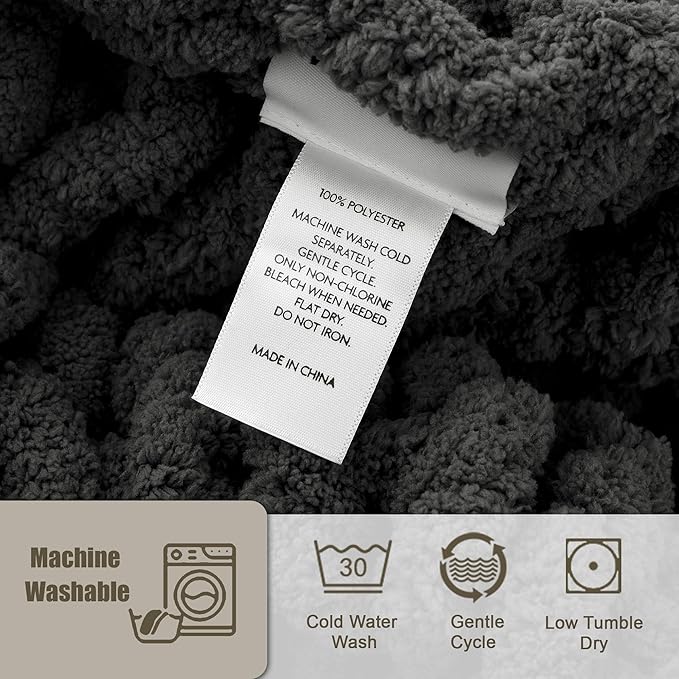 Chunky Knit Throw Blanket 50"X 60", 100% Handmade with Soft Chenille Yarn, 4.4lbs Thick Cable Knitted Blankets, Large Rope Knot Crochet Throws for Couch Sofa Bed Home Decor, Dark Grey