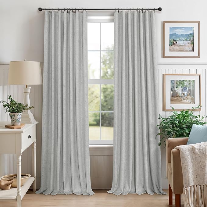 Pitalk 54 Inch Curtains 2 Panel Set 100% Blackout Linen Textured Room Darkening Thermal Insulating Curtain for Bedroom Winter Summer Heat Blocking Draft Kitchen Bathroom 54 Inches Long Light Grey Gray