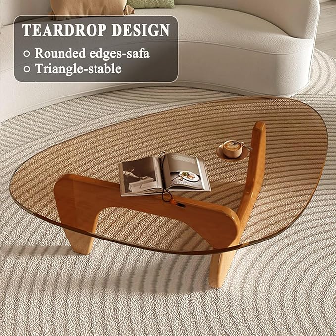 Glass Coffee Table, Mid Century Modern Coffee Table, Coffee Table for Living Room Center Table Suitable for Bedroom Living Room Reception Office Tables (Wood/Brown, Large)