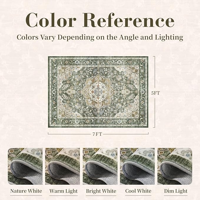 PADOOR 5X7 Area Rug,Rugs for Living Room,Soft Olive Rugs for Bedroom,Machine Washable Rug Non Slip Carpet for Dining Room Living Room Bedside Office