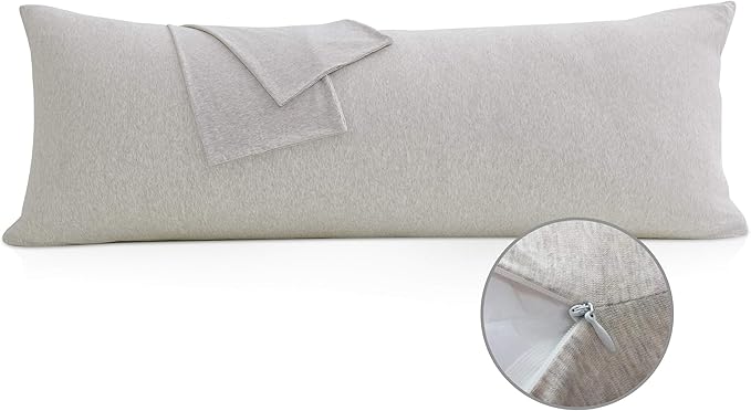 Oubonun 100% Jersey Cotton Body Pillow Cover with Zipper - Luxury Soft Removable Pillow Case - Long Fuzzy - Knitted (Cream, 21"X54")