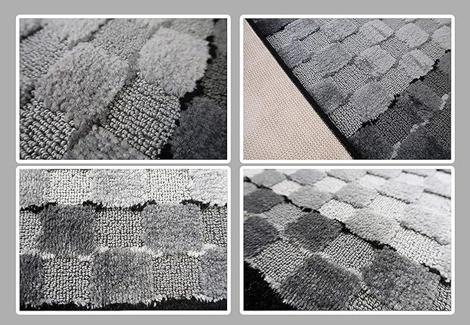 10 ft Long Non-Slip Washable Carpet Runner Rug with Rubber Backing, Custom Floor Mat for Kitchen Hallway Stairs Bedroom Bathroom Entryway, Checkered Black - Grey, Your Choice of Length, (26" X 10')