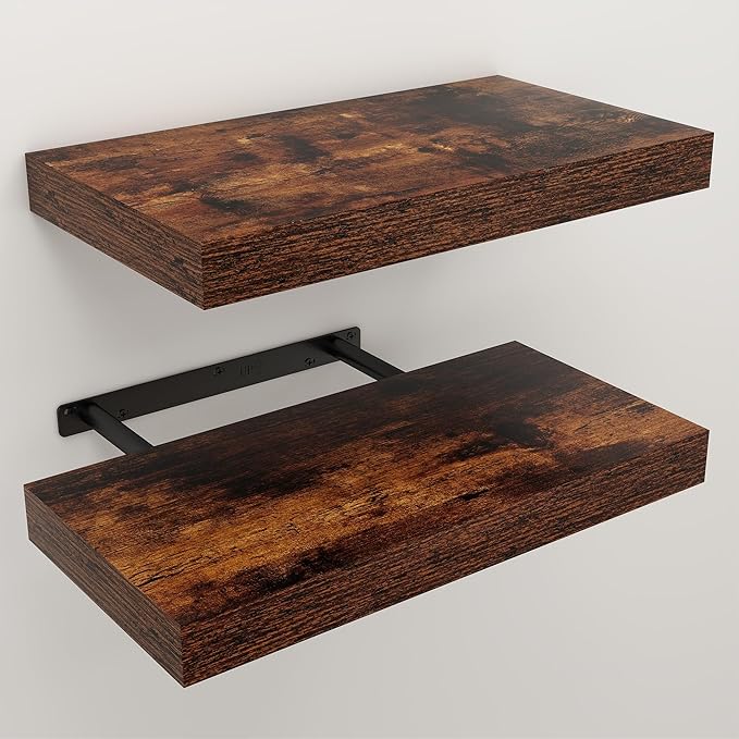Floating Shelves for Wall, 7.9" Deep Wall Mounted Wood Shelves for Bathroom, Bedroom, Living Room, Kitchen, Hanging Shelf for Books/Storage/Room Decor (Brown, 16")