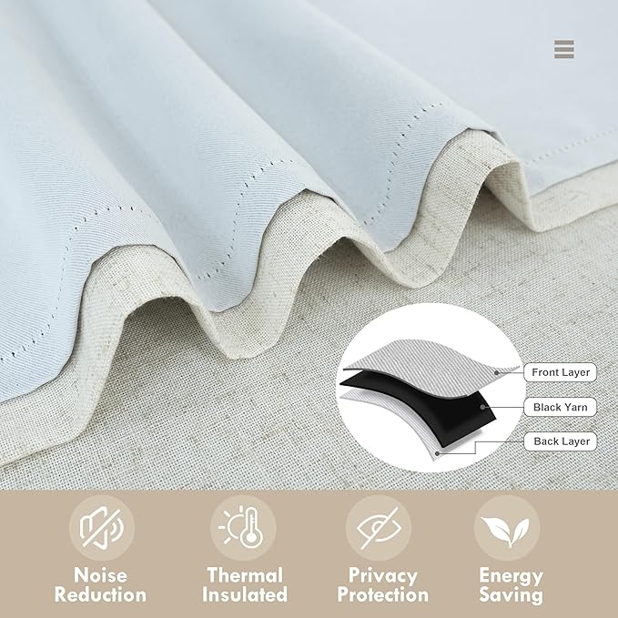 DriftAway Double Layer Linen Blackout Tie Up Curtains Thermal Insulated Fully Lined Balloon Roman Shade Bathroom Window Adjustable Rod Pocket for Small Window 39 Inch by 55 Inch Light Linen