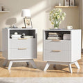 Modern Nightstand Set of 2, Side Table with Charging Station,Bedside Tables with Drawer, Mid-Century End Tables for Bedroom, Sturdy Storage Side Tables,White
