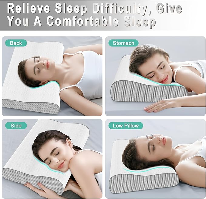 Memory Foam Pillow, Cervical Pillow for Neck Pain Relief, Ergonomic Adjustable Contour Bed Pillow for Side, Back & Stomach Sleepers (2, 23.6x15.7in)