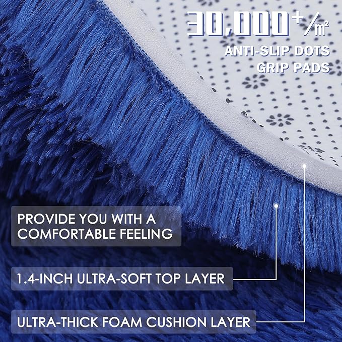 OLANLY 3x5 Machine Washable Small Bedside Rug, Soft Fluffy Shaggy Rugs for Living Room, Bedroom, Indoor Floor Carpet for Kids Girls and Boys, Preppy Dorms, Nursery, Home Decor Aesthetic, Navy Blue