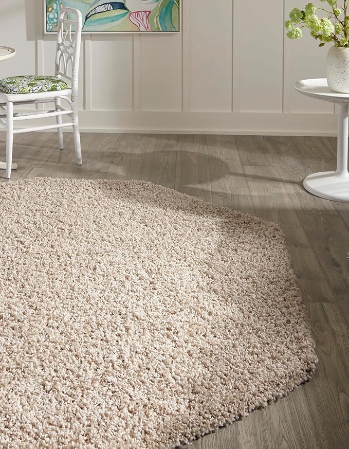 Unique Loom Solid Shag Collection Area Rug (6' 1" Octagon, Taupe)