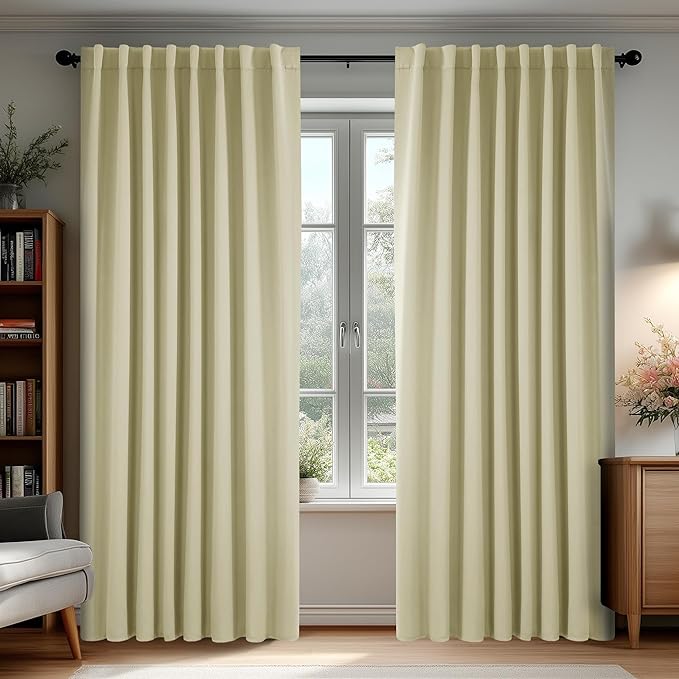 Deconovo Blackout Curtains, Thermal Insulated, W70 x L108 2 Panels, Back Tab, Machine Washable, Room-Darkening Drapes for Bedroom/Living Room Beige