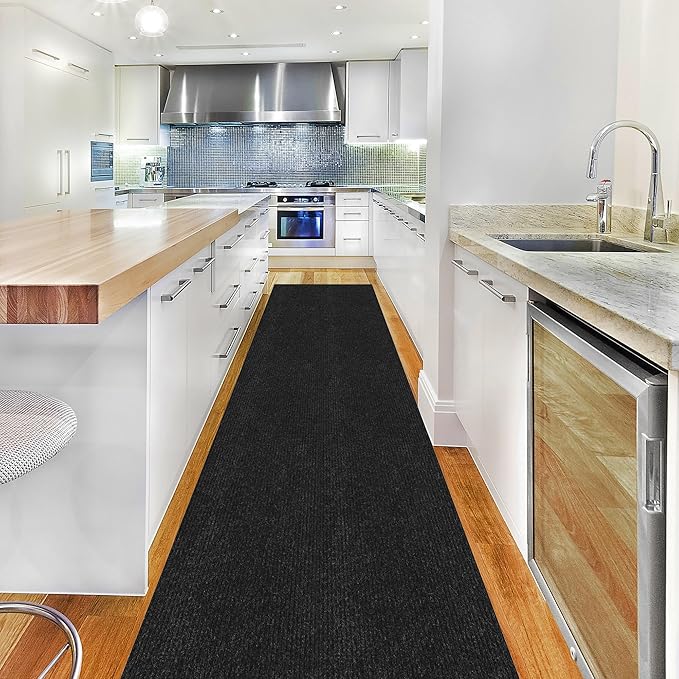 Ottomanson 2'7" x 43' Hallway Runner with Scraper Pile - Extra Durable Non-Slip Rug Mat for Indoor & Outdoor Use - Ideal for Kitchen, Entryway & Garage - High-Traffic Carpet, Black
