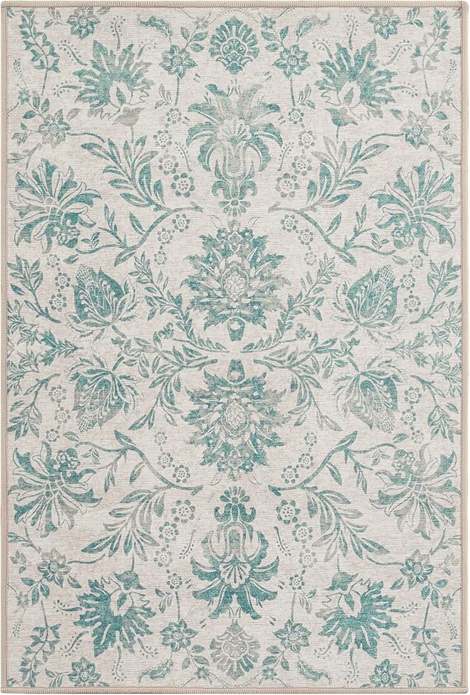 jinchan Torino 3x5 Area Rugs for Entryway Vintage-Inspired Floral Design Machine Washable Non-Slip Low-Pile Rug Ultra-Thin Indoor Traditional Accent Carpet for Entrance Kitchen Bedroom Hallway