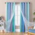 XiDi Dream Star Blackout Curtains for Kids Rooms Girl Princess Curtain for Daughter Bedroom Window (Blue Green Grey, W52 X L84)