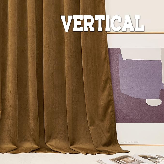 RYB Home Gold Brown Velvet Curtains 90 inches, Soft Durable Drapes Room Darkening Privacy Window Treatment Farmhouse Decor for Living Room Sliding Glass Door, W52 x L90 inches, Set of 2