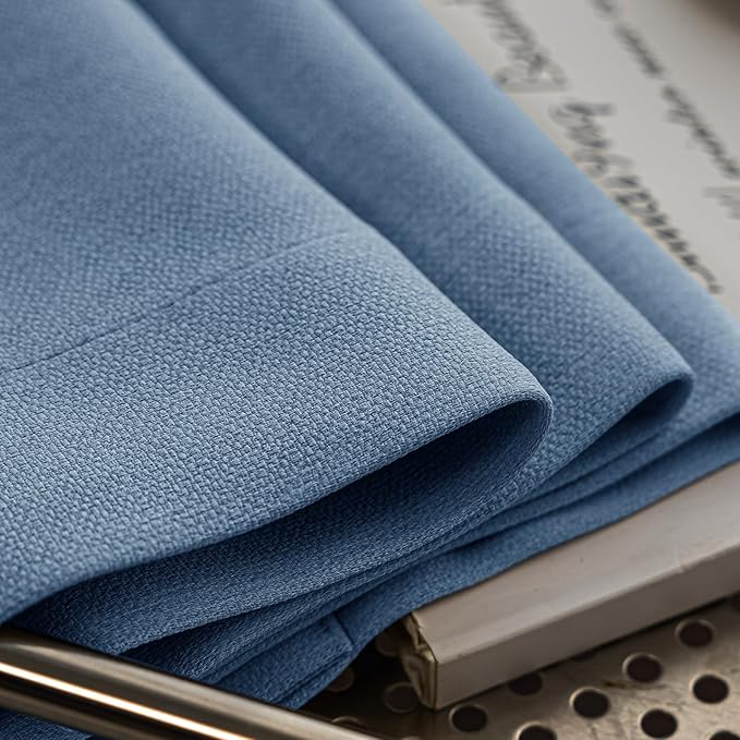 100% Blackout Curtains 96 inch Length 2 Panels for Living Room, Linen-Look Textured Room Darkening Thermal Insulated Soundproof Farmhouse Drapes for Bedroom (W52xL96, Blue)