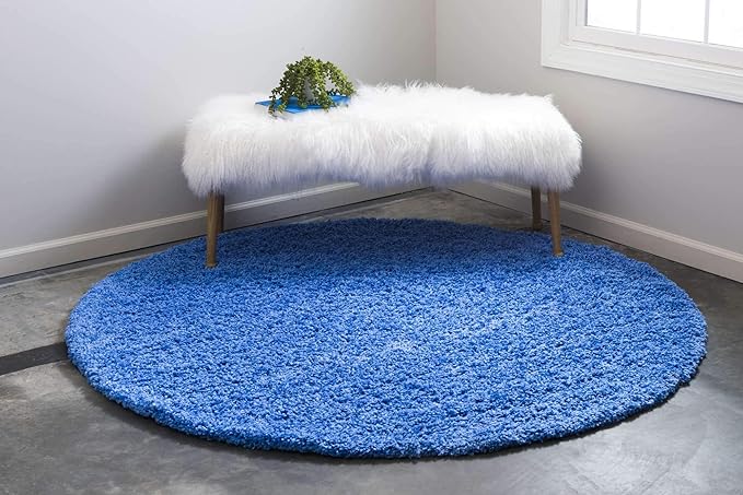 Unique Loom Solid Shag Collection Area Rug (6' 1" Round, Periwinkle Blue)