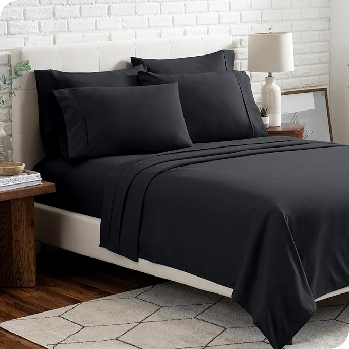 Bare Home Hotel Luxury Twin Sheet Set, Extra Soft - 4 Piece Set - Deep Pockets - Easy Fit - Cooling & Breathable - Wrinkle, Fade, Stain Resistant - Includes 2 Pillowcases (Twin, Black)