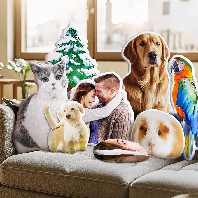 VEELU Custom Face Pillow Personalized Photo Body Pillows 3D Printing Head Body Shaped Pets Plush Stuffed for Home Sofa Decor Funny Valentine's Day Gag Gifts for Couples/Him/Her