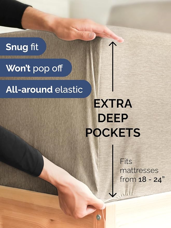 Extra Deep King Sheet Set - 6 Piece Breathable and Cooling Sheets - Hotel Luxury Bed Sheets Set - Easy Fit - Soft, Wrinkle Free and Comfy Sheets Set - Heathered Beige Sheet Set with Extra Deep Pockets