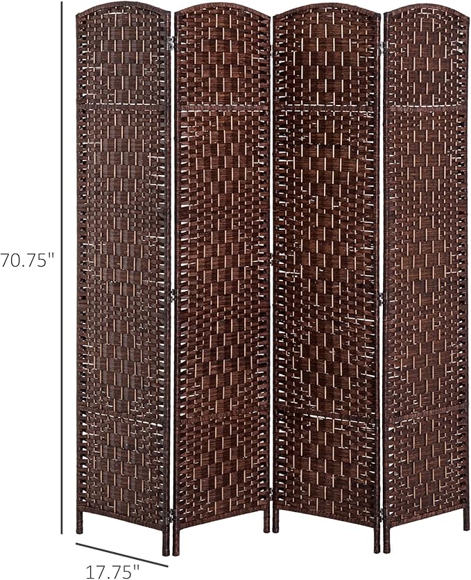 HOMCOM Room Divider, 4 Panel Folding Privacy Screen, 6FT Tall Portable Wicker Weave Partition Wall Divider for Bedroom, Home Office, Brown