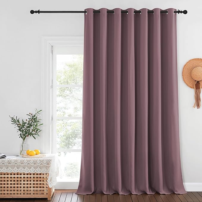 NICETOWN Blackout Patio Curtains 100 x 144 Inches Long for Sliding Door Extral Wide Blackout Curtain Panels Thermal Insulated Room Divider - Grommet Top, 100" W x 144" L, 1 Panel, Dry Rose
