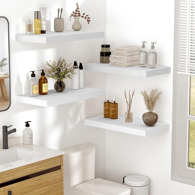 Vivelove 10 in Deep Floating Shelves for Wall, 24" x 10.2" x 1.5" Shelves for Room Wall Mounted, 1.5 Inch Thick Shelf for Bathroom Bedroom Kitchen Book Room, Modern Farmhouse Decor, Set of 2, White