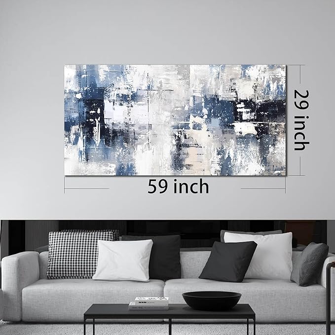 Prepeyssee White and Blue Abstract Canvas Wall Art for Living Room Bedroom Home Office Large Modern Grey Abstract Canvas Prints Picture Ready to Hang Size 29x59
