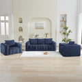 Corduroy Boneless Living Room Sets, Modern Upholstered 3 Seater Sofa with 2 Signle Accent Chairs, Comfy Deep Seat Cloud Sofa Couch Sets for Living Room, Navy