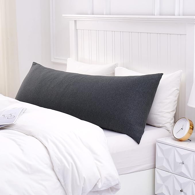 Oubonun 100% Jersey Cotton Body Pillow Cover with Zipper - Luxury Soft Removable Pillow Case - Long Fuzzy - Knitted (Dark Grey, 21"X54")