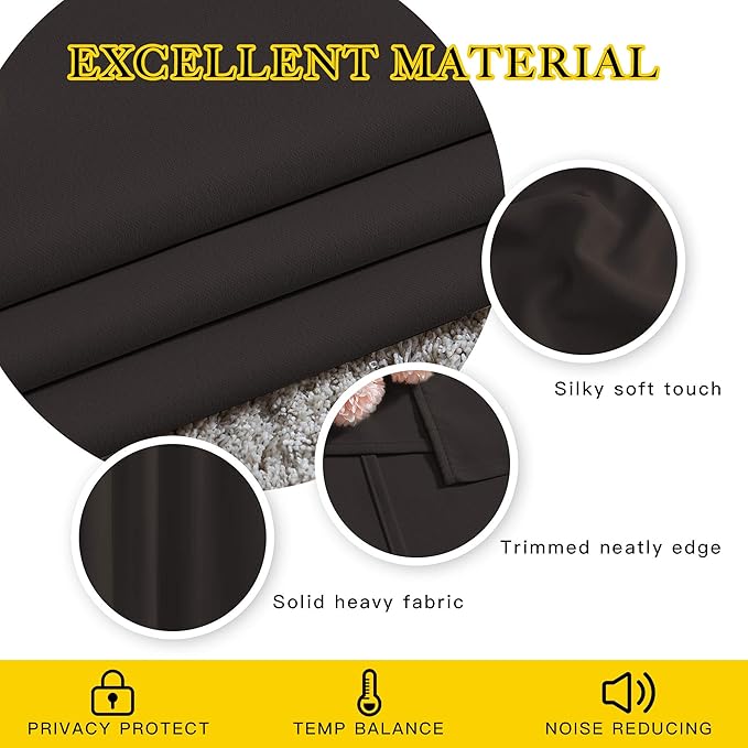NICETOWN Toffee Brown Blackout Bedroom Curtains 96 inches Long, Grommet Thermal Insulated Room Darkening Window Treatments Sound Reducing for Living Room, W46 x L96, 2 Panels