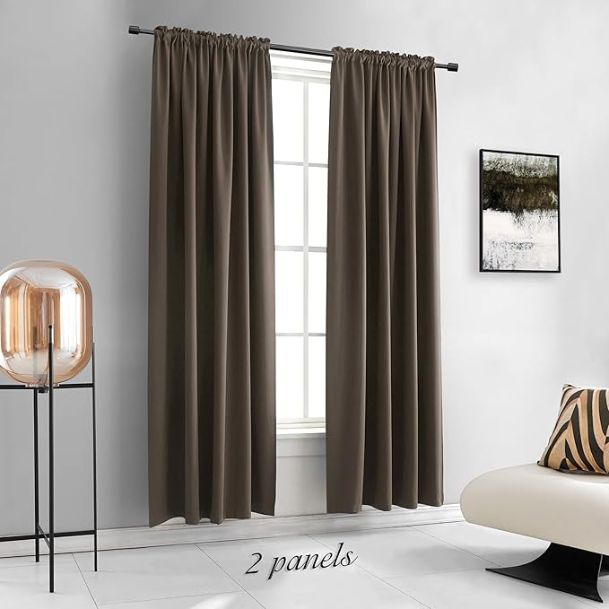 DONREN Insulated Curtains Blackout Draperies - Triple Weave Microfiber Home Thermal Insulated Solid Rod Pocket Blackout Curtains/Panels for Bedroom(Brown, Set of 2, 60 x 84 Inch)